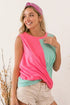 BiBi Slub Terry Color Block Twisted Top - Roaming Gypsy Boutique