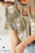 BiBi Tie Dye Print Waffle Top with Contrast Caged Neck - Roaming Gypsy Boutique