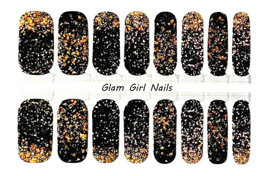 Black and Gold Chunky Glitter Nail Polish Strips - Roaming Gypsy Boutique