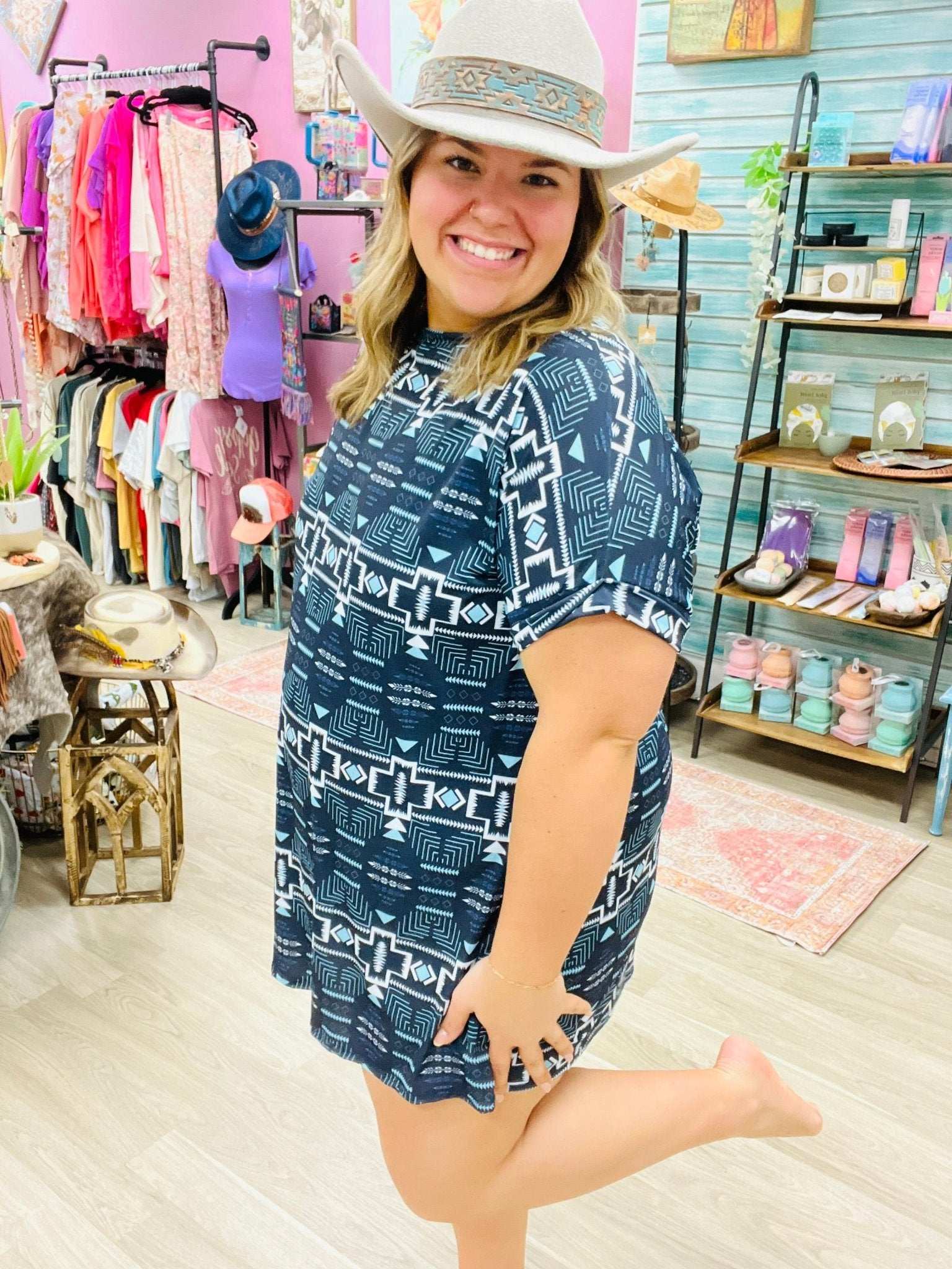 Black & Blue Aztec Love Dress - Roaming Gypsy Boutique