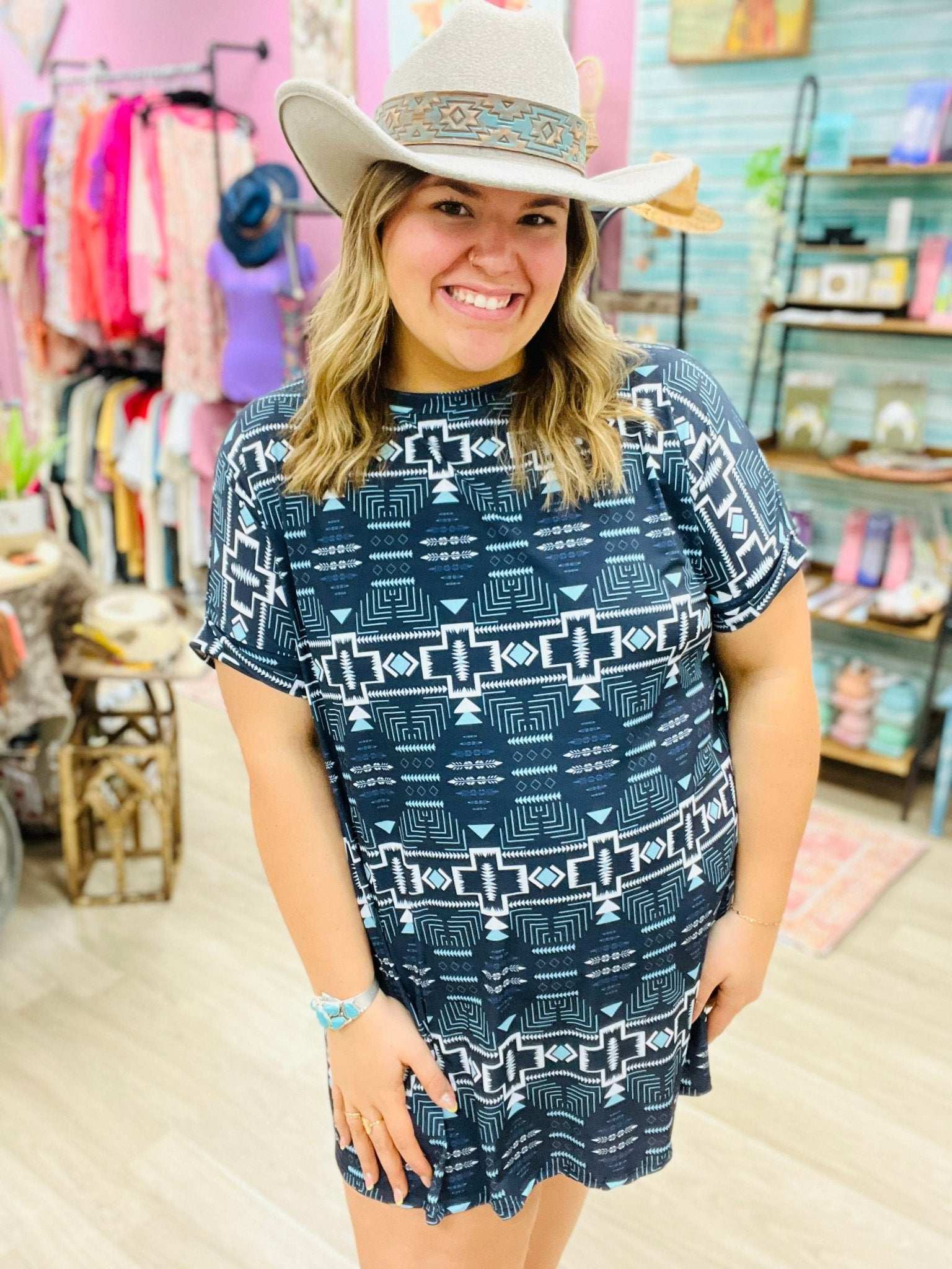 Black & Blue Aztec Love Dress - Roaming Gypsy Boutique