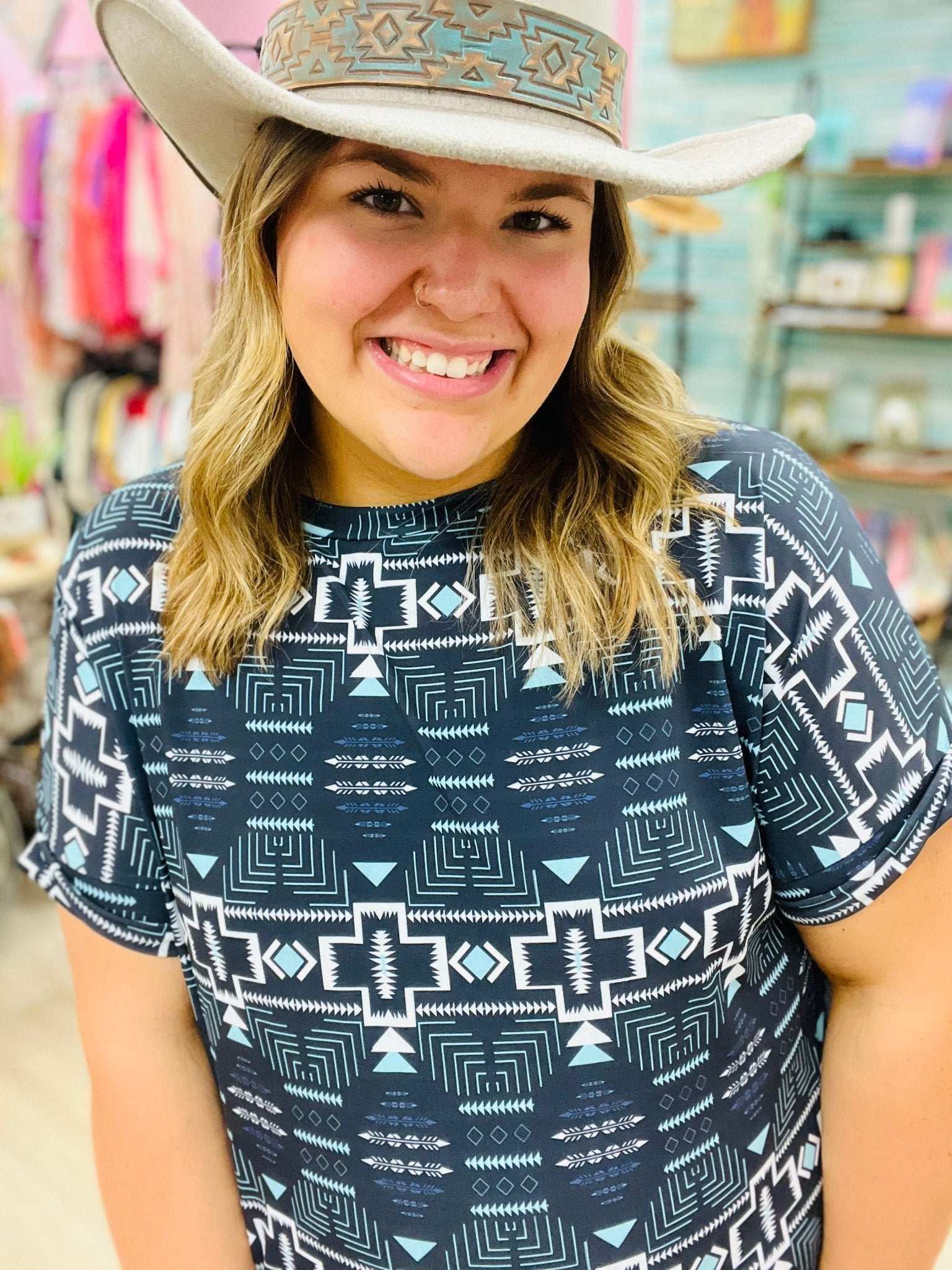Black & Blue Aztec Love Dress - Roaming Gypsy Boutique