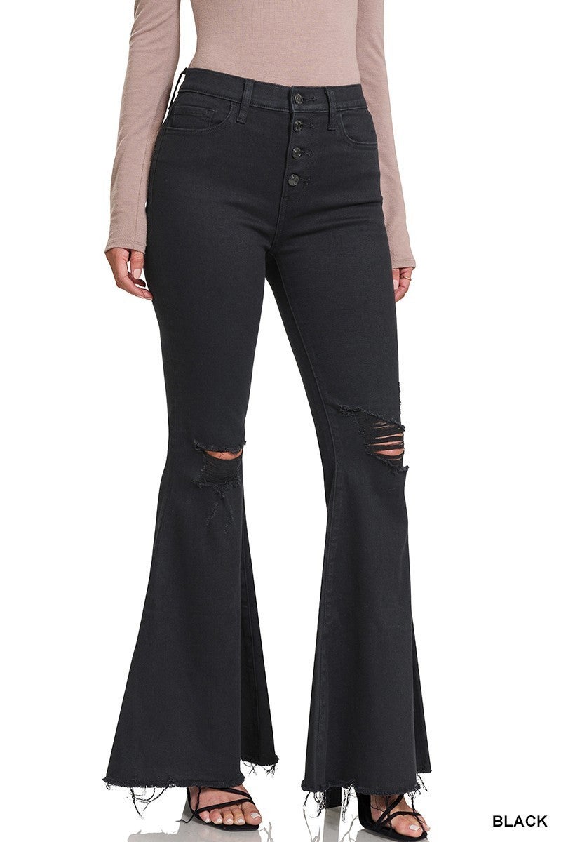 Black Bottom Flare Jeans - Roaming Gypsy Boutique