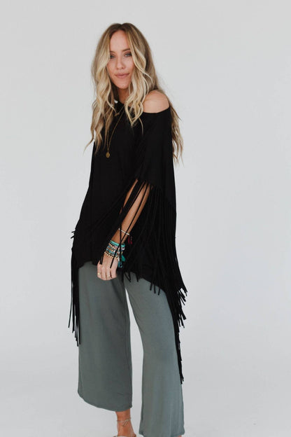 Boho Darlin Fringe Top - Black - Roaming Gypsy Boutique