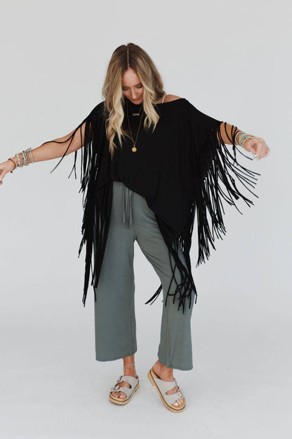Boho Darlin Fringe Top - Black - Roaming Gypsy Boutique