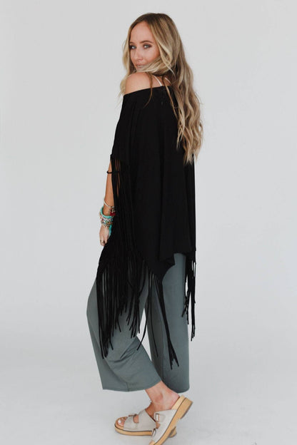 Boho Darlin Fringe Top - Black - Roaming Gypsy Boutique