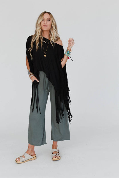 Boho Darlin Fringe Top - Black - Roaming Gypsy Boutique