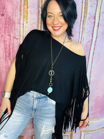 Boho Darlin Fringe Top - Black - Roaming Gypsy Boutique