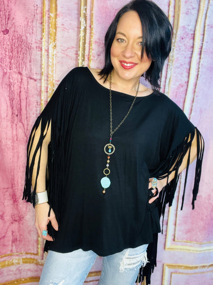 Boho Darlin Fringe Top - Black - Roaming Gypsy Boutique