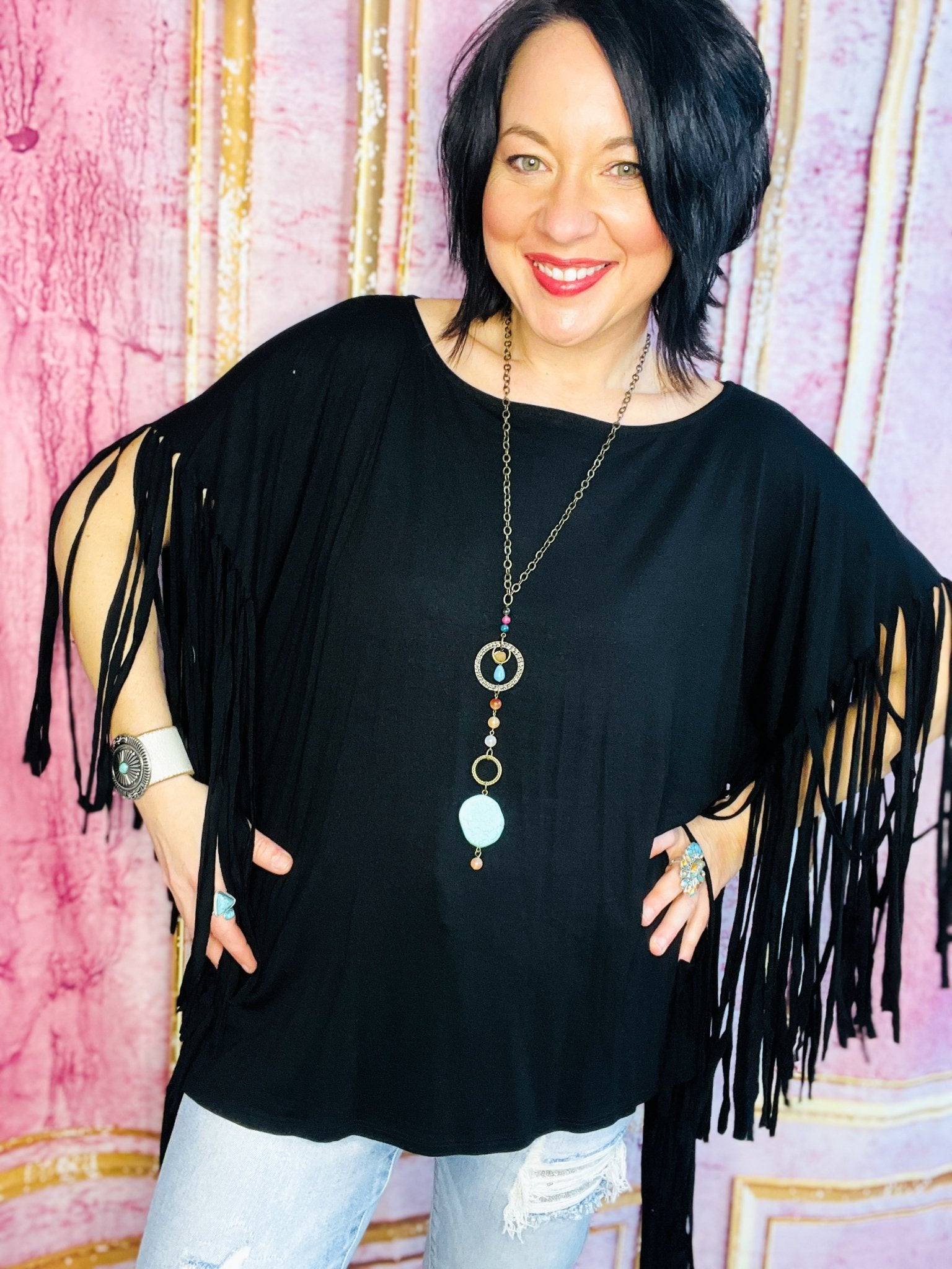 Boho Darlin Fringe Top - Black - Roaming Gypsy Boutique