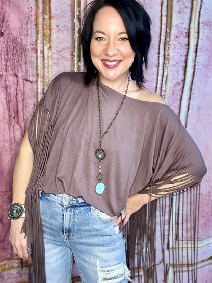 Boho Darlin Fringe Top - Mocha - Roaming Gypsy Boutique