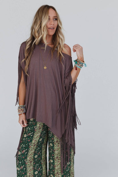 Boho Darlin Fringe Top - Mocha - Roaming Gypsy Boutique