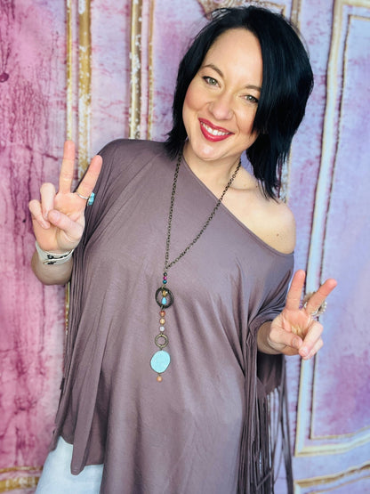Boho Darlin Fringe Top - Mocha - Roaming Gypsy Boutique