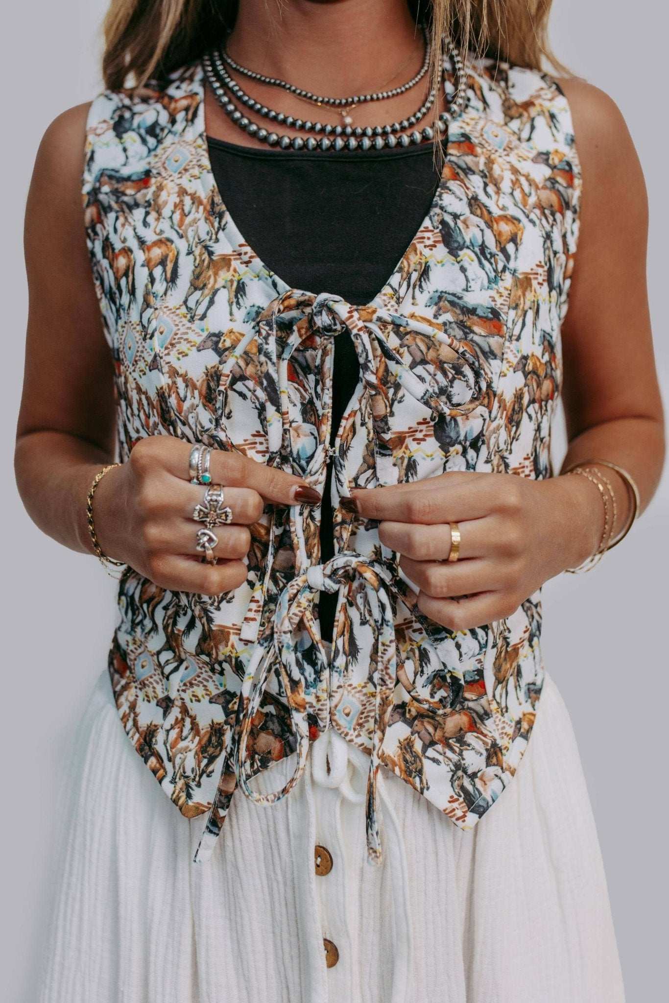 Buckaroo Bliss Tie Vest - Roaming Gypsy Boutique