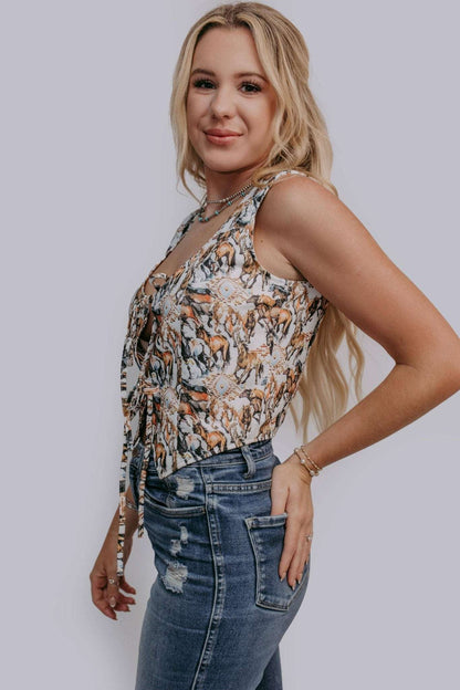 Buckaroo Bliss Tie Vest - Roaming Gypsy Boutique