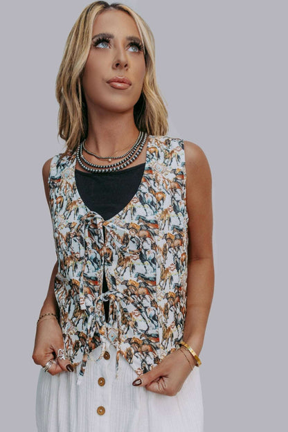 Buckaroo Bliss Tie Vest - Roaming Gypsy Boutique