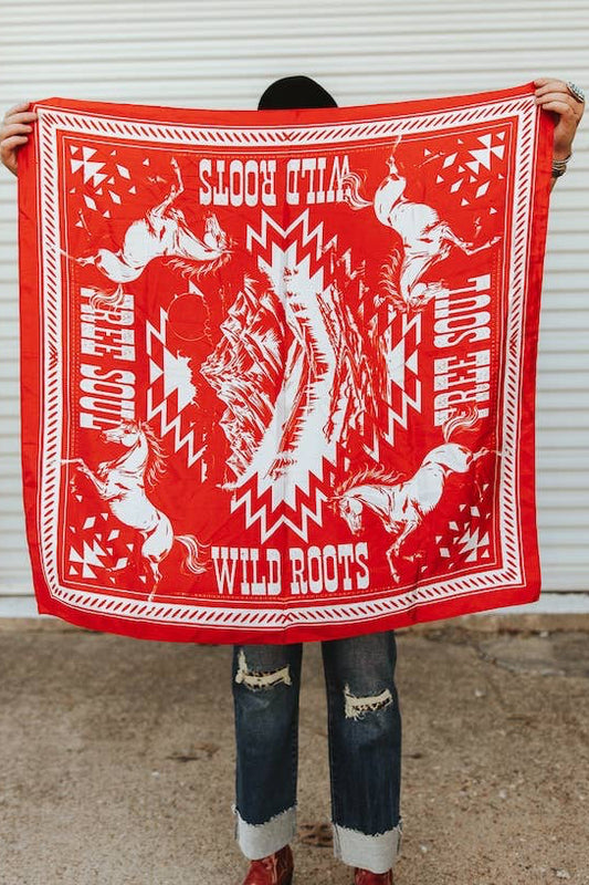 Red Aztec Free Soul Printed Wild Rag