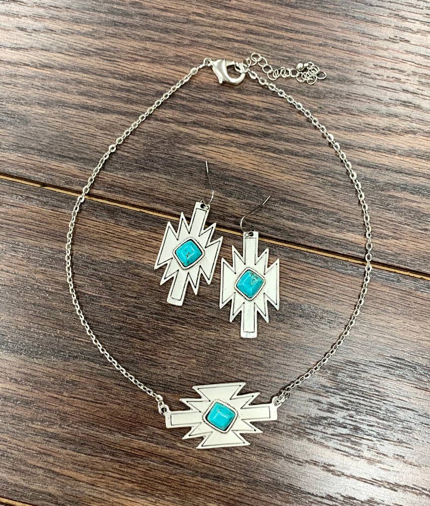 16" Dainty Aztec Necklace Earrings Set