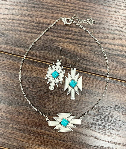 16" Dainty Aztec Necklace Earrings Set