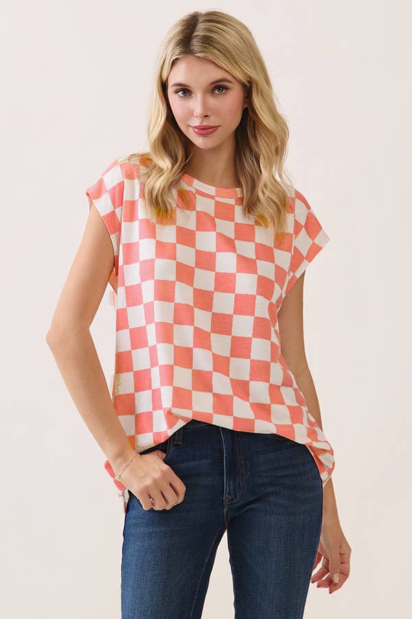 Retro Coral Check Top