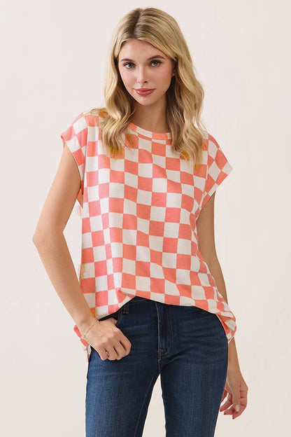 Retro Coral Check Top