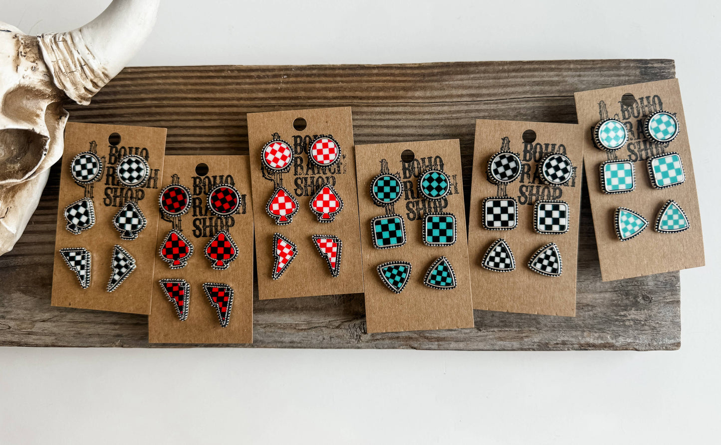 Checker Post Combo Earring Sets