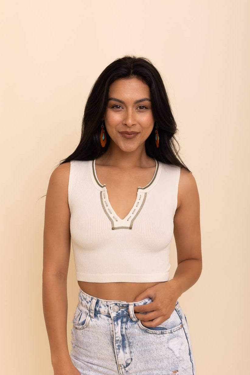 white ribbed tank top