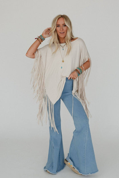 Boho Darlin Fringe Top - Oat