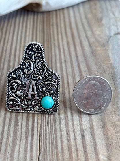 Engraved Initial Eartag Stretch Ring