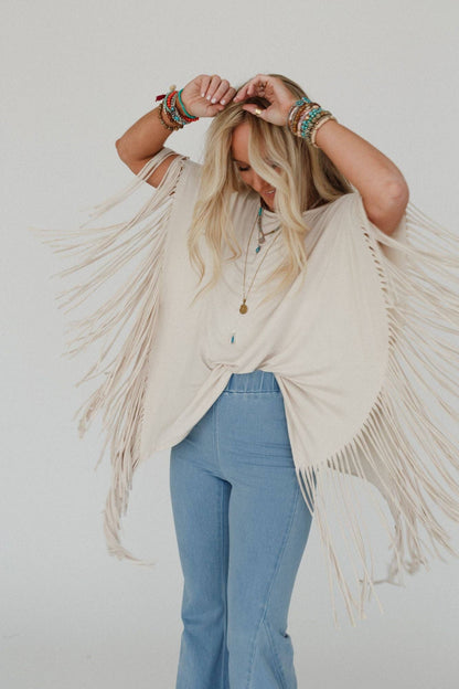 Boho Darlin Fringe Top - Oat