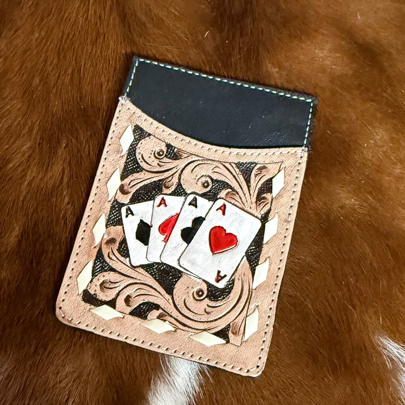 Gambler Tooled Leather Credit Card Holder