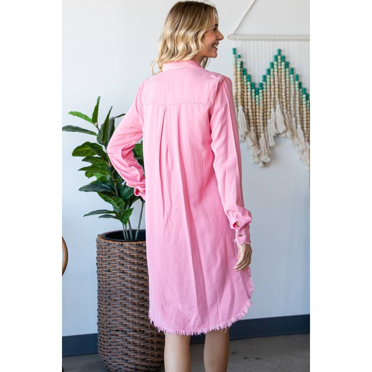 Chambray Fray Button Dress - Roaming Gypsy Boutique