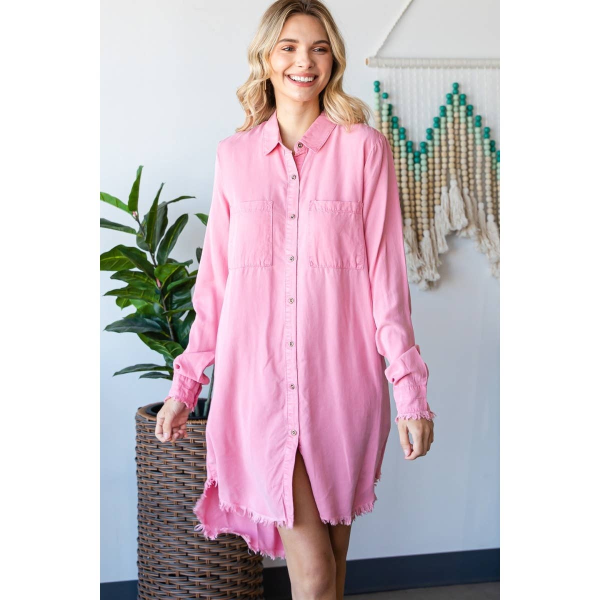 Chambray Fray Button Dress - Roaming Gypsy Boutique