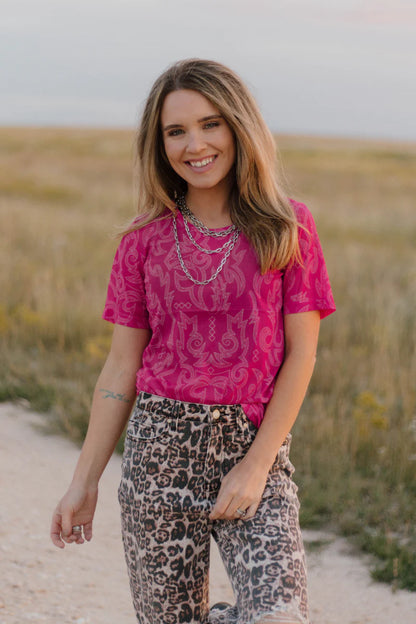 PINK Out Mesh Boot Stitch Top