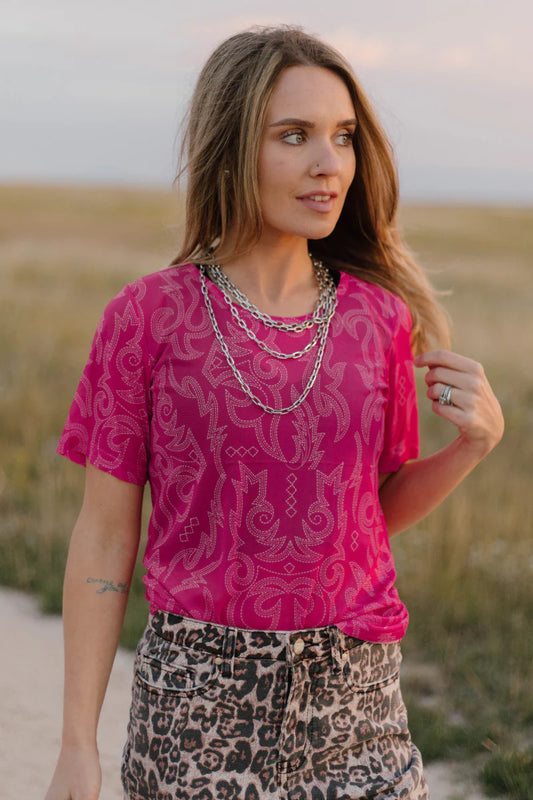 PINK  Mesh Boot Stitch Top