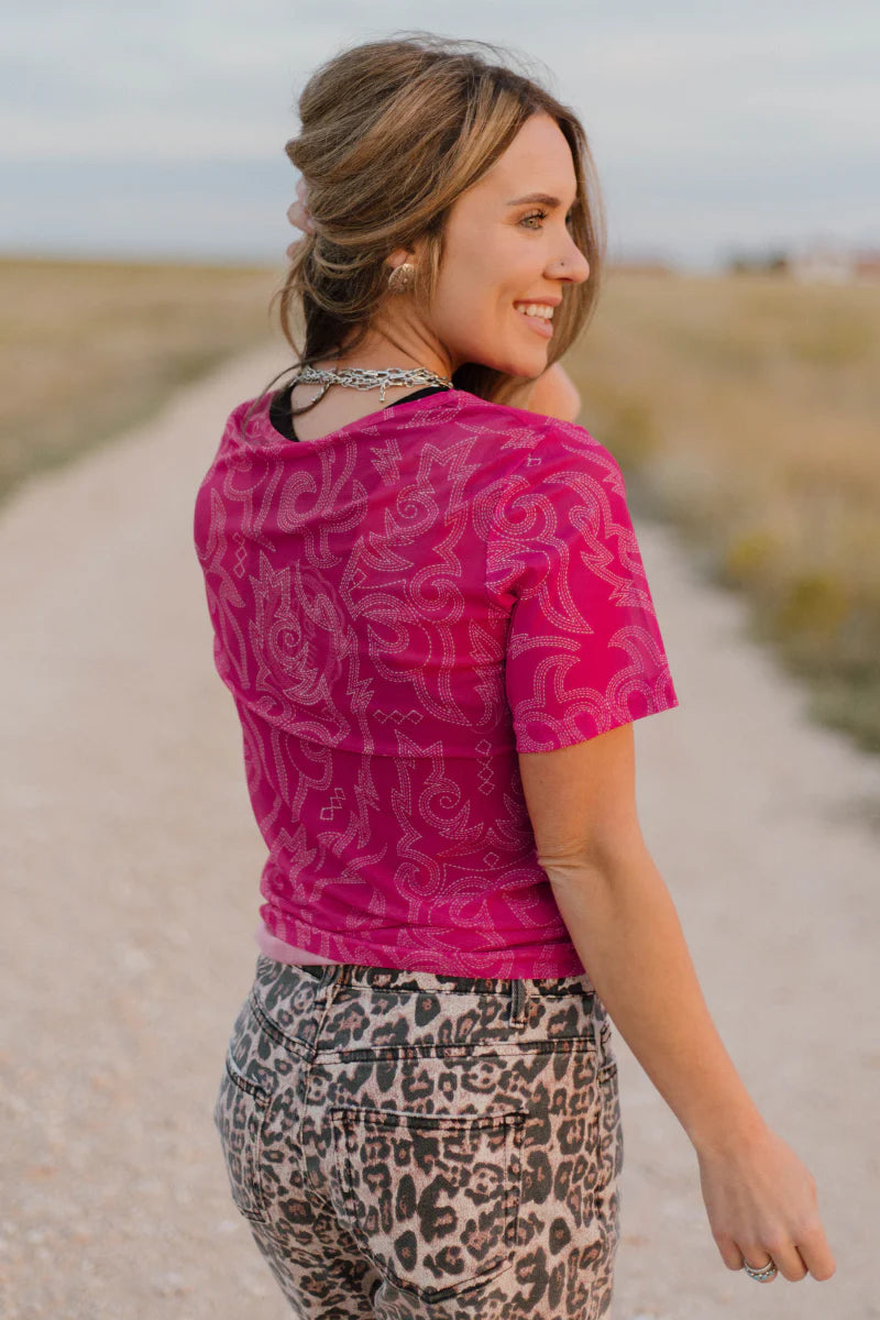 PINK Out Mesh Boot Stitch Top