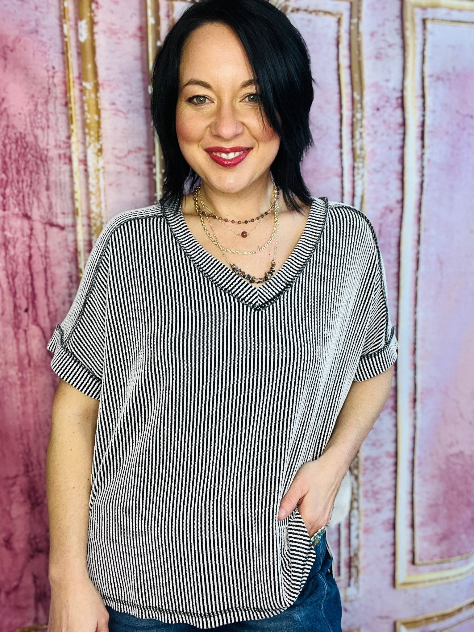 Chicago Stroll Corded Top - Roaming Gypsy Boutique