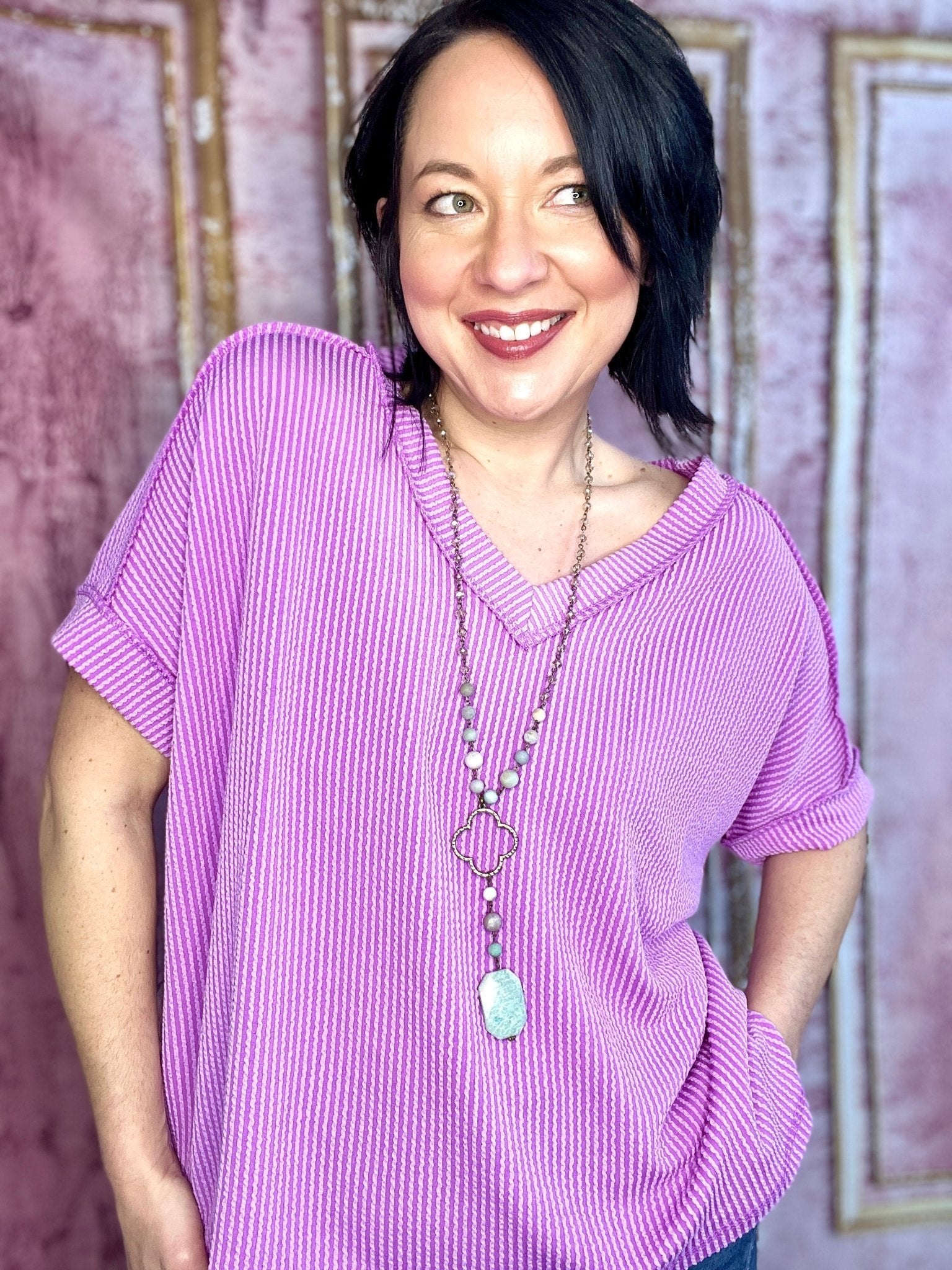 Chicago Stroll Corded Top - Roaming Gypsy Boutique