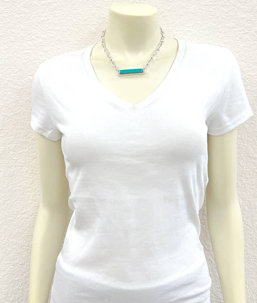 Chunky Chain Bar Turquoise Necklace - Roaming Gypsy Boutique