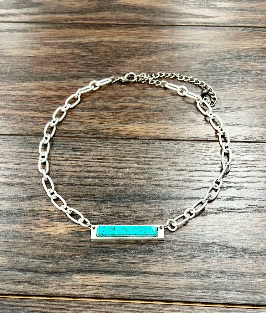 Chunky Chain Bar Turquoise Necklace - Roaming Gypsy Boutique