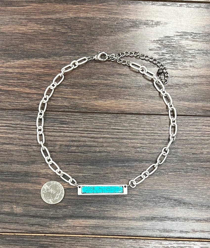 Chunky Chain Bar Turquoise Necklace - Roaming Gypsy Boutique