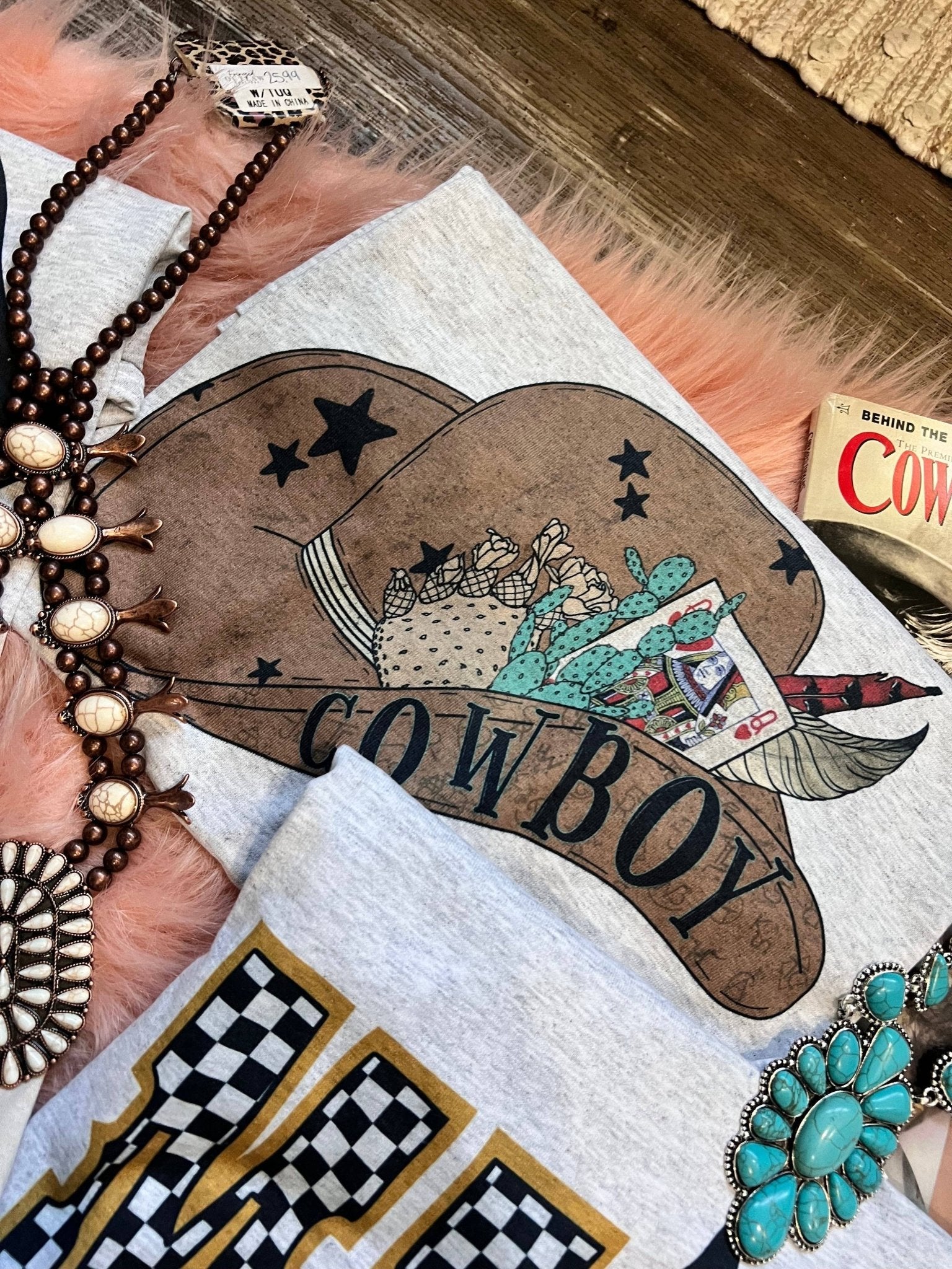 Cowboy Hat with Stars & Cards T-Shirt - Roaming Gypsy Boutique