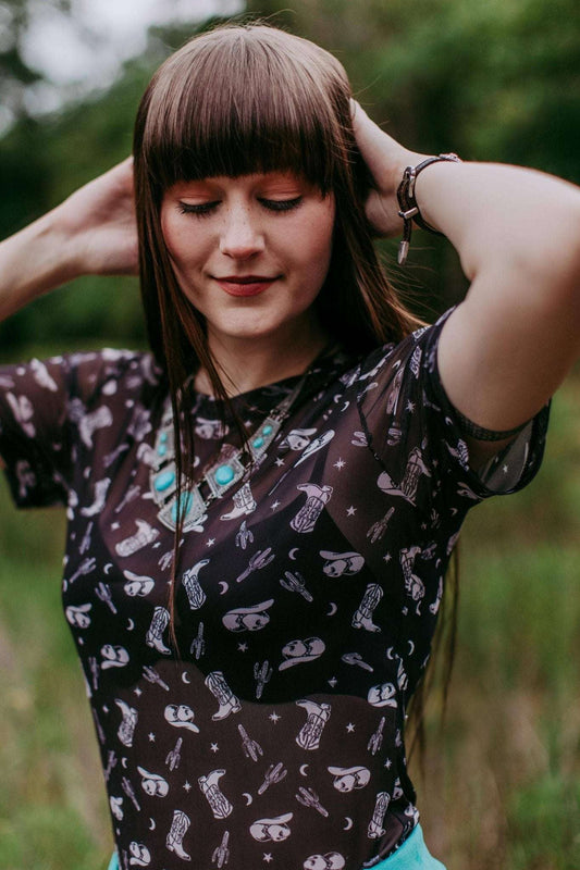 Curvy Black Hills Gold Mesh Top - Roaming Gypsy Boutique
