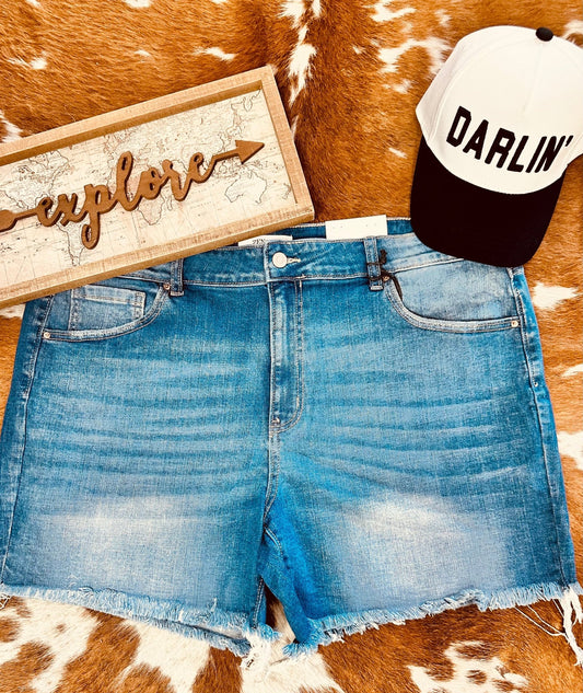 Curvy Distressed Hem Shorts - Roaming Gypsy Boutique