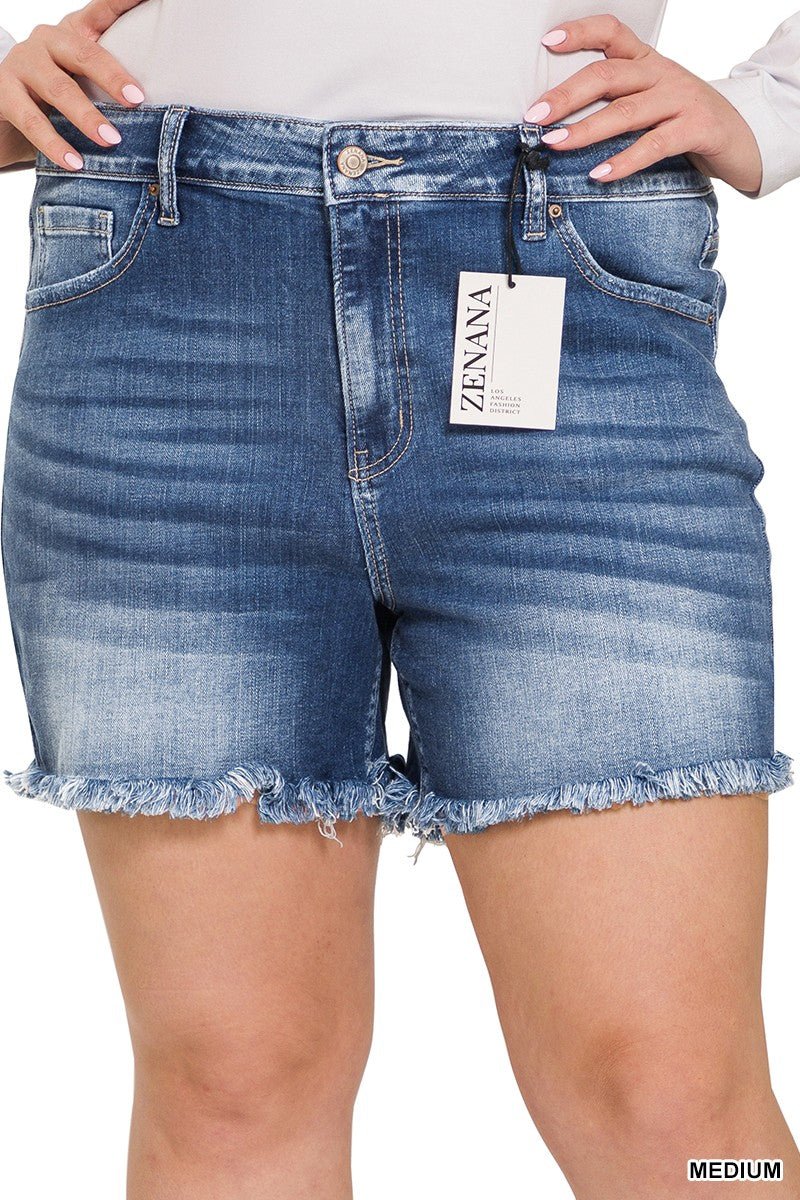 Curvy Distressed Hem Shorts - Roaming Gypsy Boutique