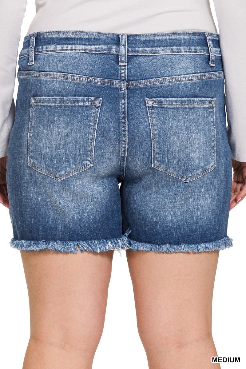 Curvy Distressed Hem Shorts - Roaming Gypsy Boutique