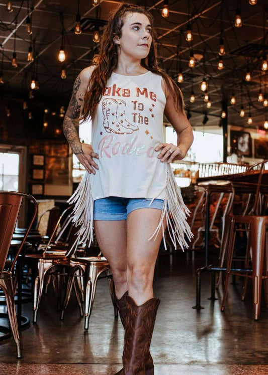 Curvy Fringe Side Slit Rodeo Tank Top - Roaming Gypsy Boutique