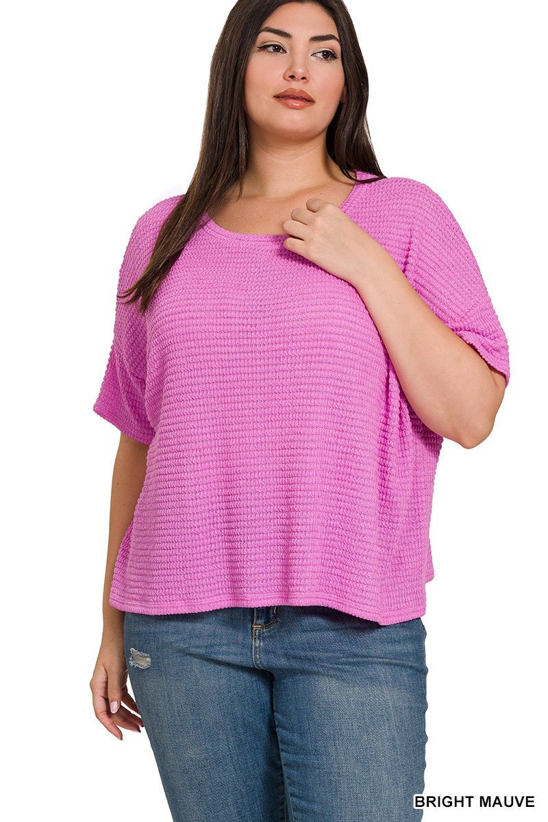 Curvy Peony Waffle Top - Roaming Gypsy Boutique