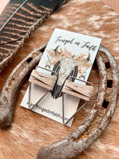 white leather metal arrowhead earrings