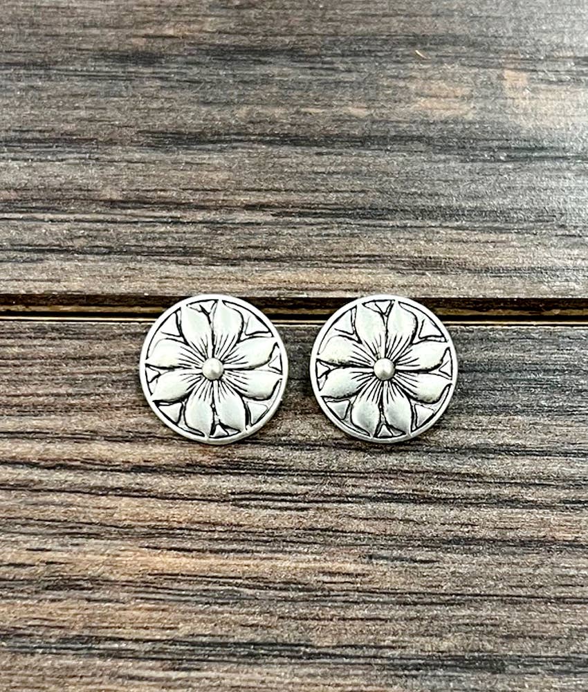 14mm Floral Concho Stud Earrings